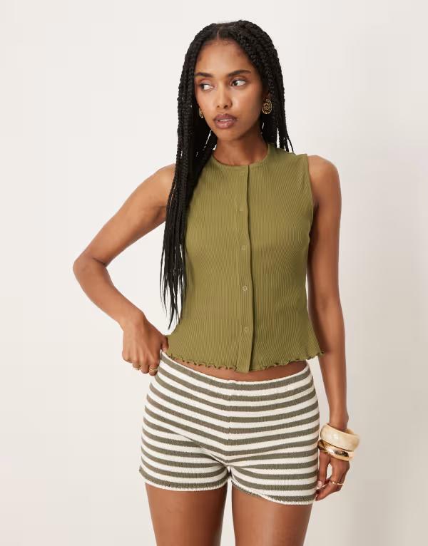 別墅 レディース トップス より良い VILA button frontank top インチ olive Capulet olive オリーブ