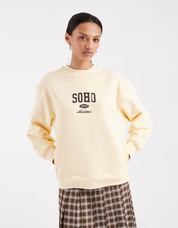 ブレーブソウル レディース アウター パーカー・スウェット プリント シャツ コットン Brave Soul cotton rich sweatshirt with soho print in yellow イエロー