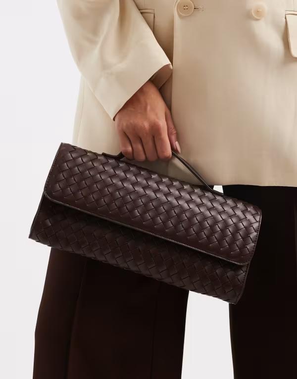 グラマラス レディース バッグ Glamorous woven clutch bag in dark brown ブラウン｜ReVida 店