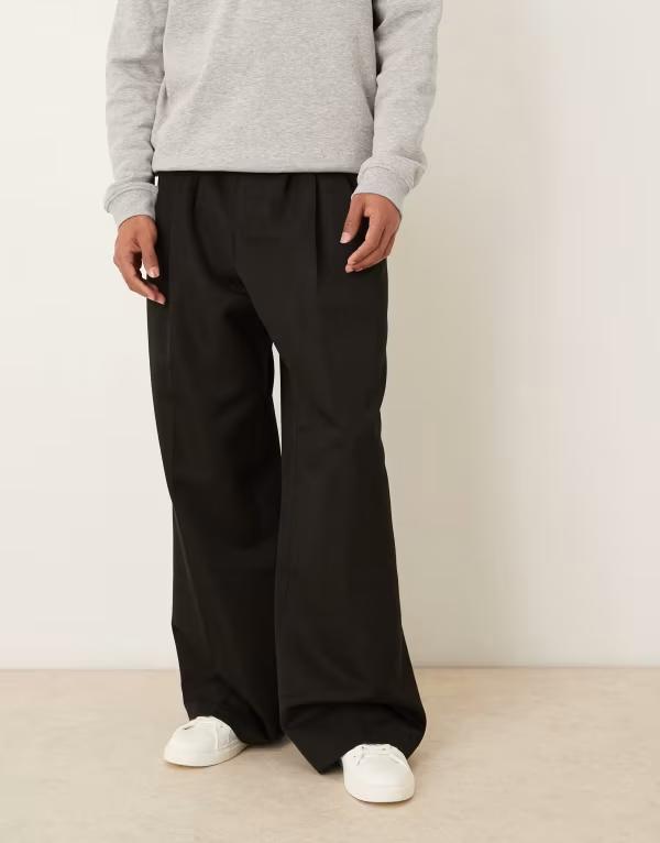 エイソス メンズ ボトムス カジュアルパンツ ASOS DESIGN loose leg dress pants with tripleats Black ブラック