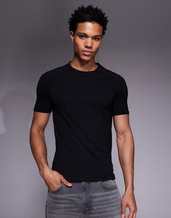 リバーアイランド メンズ トップス Tシャツ River Island muscle fitechnical t-shirt Black ブラック