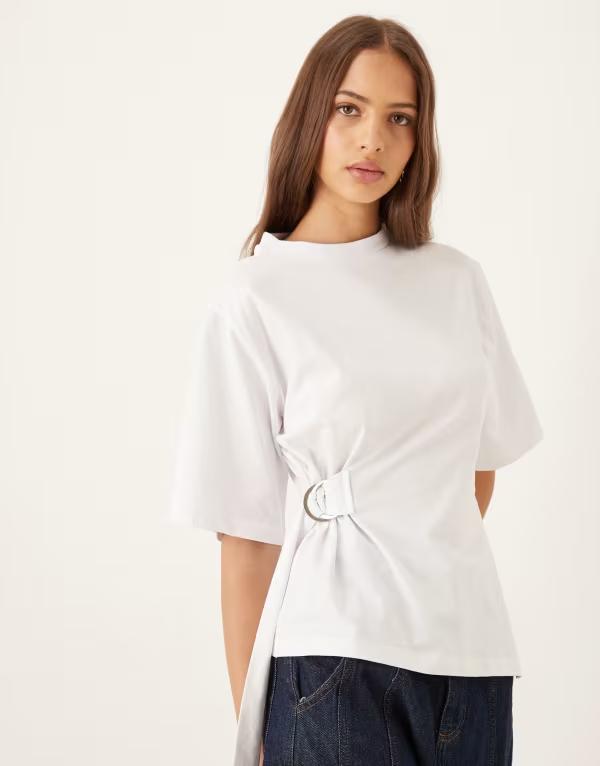 エイソス レディース トップス シャツ アシンメトリー ASOS DESIGN cinchedetail short sleeve asymmetric top WHITE ホワイト