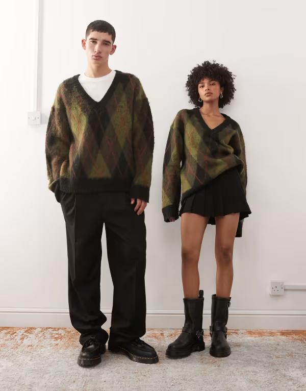 ザラグドプリースト レディース アウター ニット・セーター Vネック The Ragged Priest Unisex argyle fuzzy v-neck sweater GREEN グリーン 29,452円