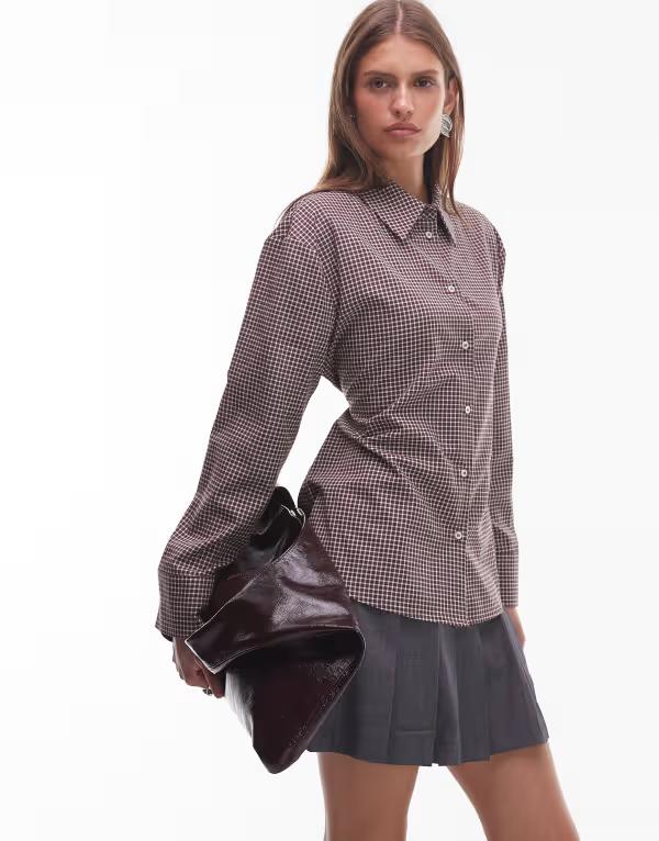 エイソス レディース トップス シャツ ASOS DESIGN shoulder pad tie back shirt in check チェック 14,610円