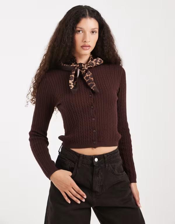 コットンオン レディース アウター カーディガン クルーネック Cotton cotton crew neck cardigan in dark oak DARK OAK 11,455円