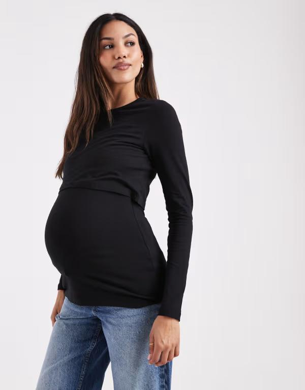 ママライシアス レディース トップス Tシャツ ジャージー マタニティ Mama.licious Mamalicious Maternity nursing function long sleeve jersey top Black ブラック｜ReVida 店