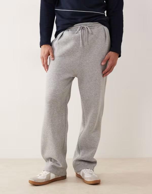 エイソス メンズ ボトムス 心地よいズボン下 ワイドレッグ スウェットパンツ ASOS DESIGN wide leg sweatpants with pinched hem heather Gray Heather 薄墨色