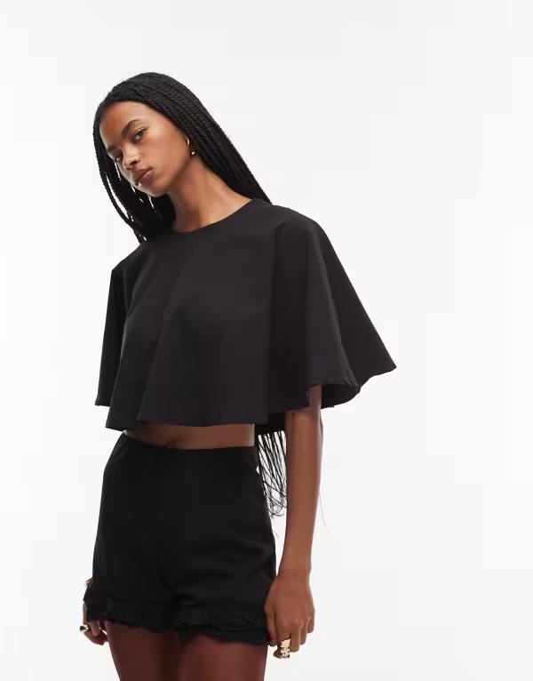 エイソス レディース トップス シャツ ケープデザイン キャップ ケープ ASOS DESIGN clean cape layer crop top Black ブラック