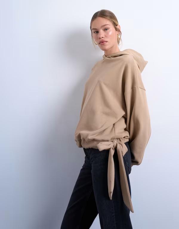 トップショップ レディース アウター パーカー・スウェット Topshop seam detail tie hem hoodie in tan タン