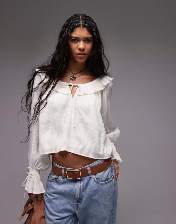 トップショップ レディース トップス タンクトップ フリル Topshop ruffle neck femme top IVORY アイボリー