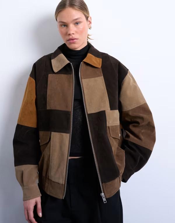 とっ始め販売店 レディース アウター 上衣・上衣 パッチワーク スエードクロス Topshop faux suede patchwork bomber jacket インチ multi マルチ色つや