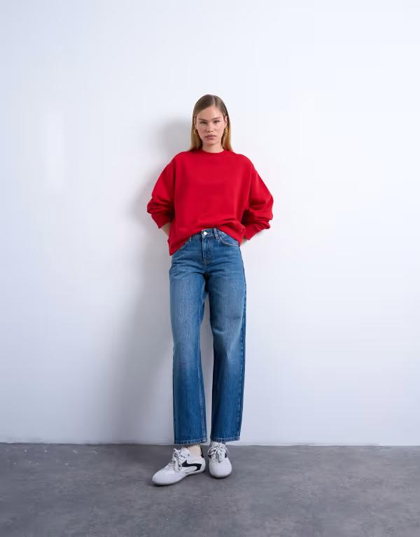トップショップ レディース ボトムス デニムパンツ ローライズ ジーンズ Topshop Cinch low rise relaxed jeans in mid BLUE ブルー|ReVida 店
