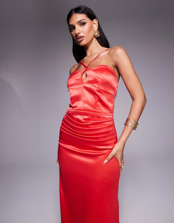 ティエフエヌシー レディース トップス ワンピース マキシ TFNCrosstrap maxi dress with train RED レッド