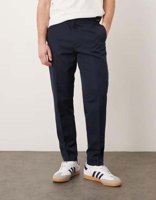エイソス メンズ ボトムス カジュアルパンツ ASOS DESIGN taperedress pants with side adjusters NAVY ネイビー