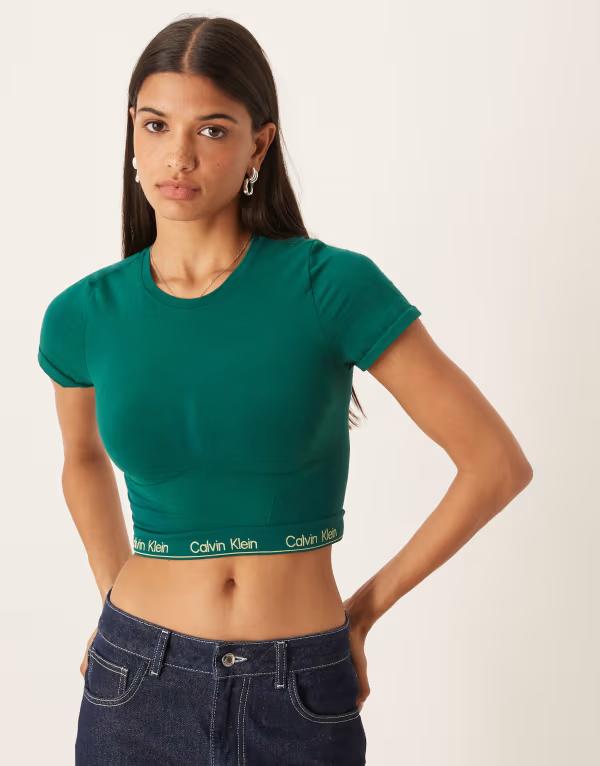 カルバンクライン レディース トップス タンクトップ Calvin Klein Shapewear short sleeve top in forest DGreen グリーン