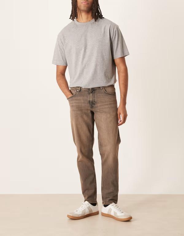 エイソス メンズ ボトムス デニムパンツ ジーンズ ASOS DESIGN tapered jeans in washed black with brown tint WASHED BLACK ブラック
