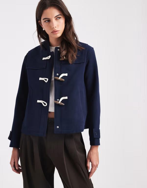ブレーブソウル レディース アウター 厚地の外套 羊毛 Brave Soul faux wool short duffle coat withood NAVY 米国海軍