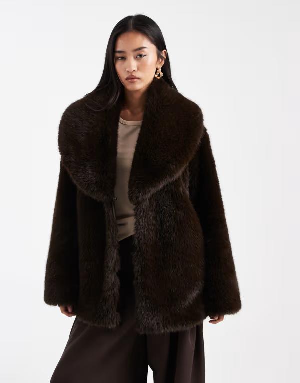 フォース\u0026レックレス レディース アウター 上衣・上衣 4th \u0026 Reckless faux fur oversized collar jacket インチ chocolate BROWN 赤銅色