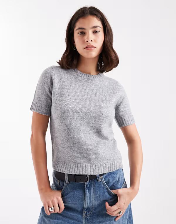 スリードベア レディース アウター ニット・セーター Tシャツ Threadbare short sleeve knit-shirt Gray グレー|ReVida 店