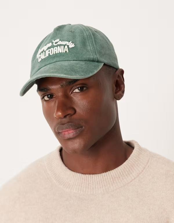 エイソス メンズ アクセサリー 帽子 キャップ ASOS DESIGN washed green cap with embroidery GREEN グリーン