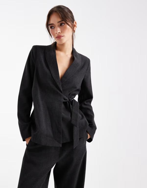 ヴェロモーダ レディース アウター ジャケット・ブルゾン ブレザー Vero Moda tailored tie side blazer in dark heather gray - part of a set Dark Gray Melange グレー|ReVida 店