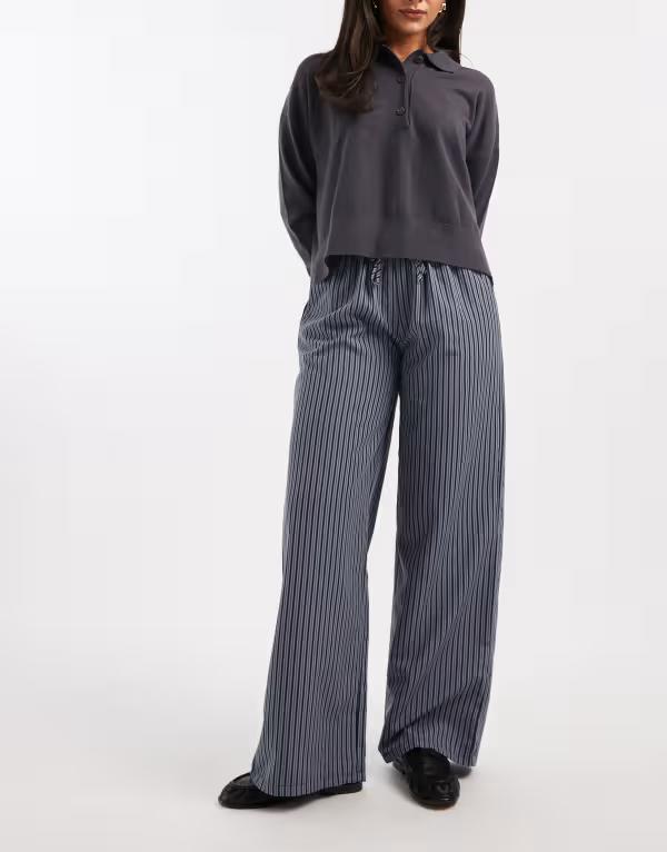デイジーストリート レディース ボトムス 心地好いズボン下 Daisy Street pull on drawstring pant stripe Navy stripe 米国海軍