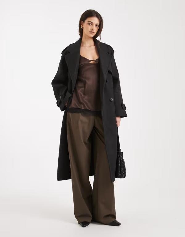 オンリー レディース アウター コート ONLY belted formal coat in dark gray melange グレー｜ReVida 店
