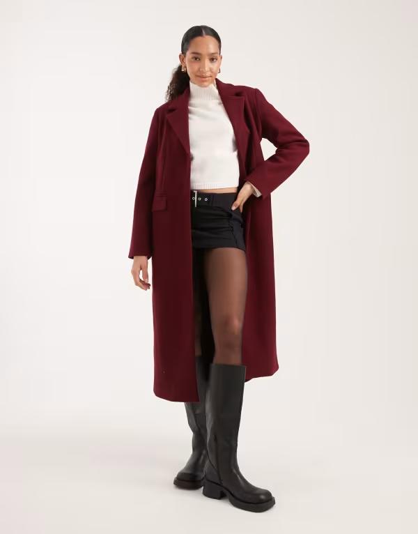 ピーシーズ レディース アウター 厚地の外套 マキシ Pieces maxi formal coatawny port バーガンディ