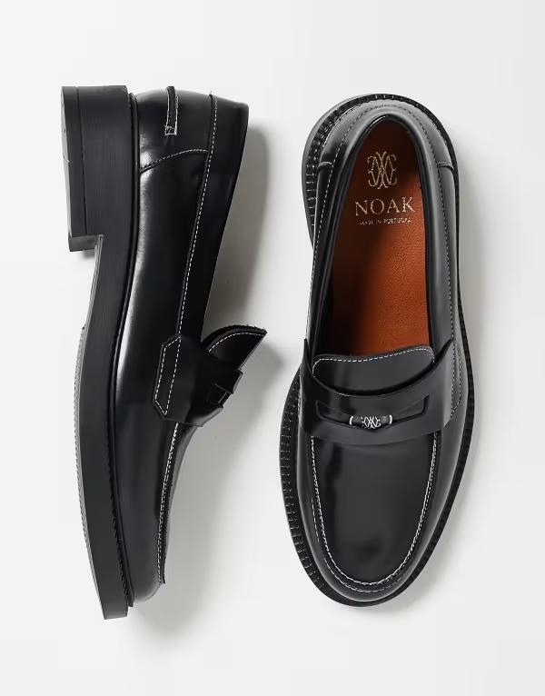 ノーク メンズ シューズ スリッポン・ローファー コントラスト レザー Noak made in Portugal penny loafers leather with contrastitch and gold hardware Black ブラック