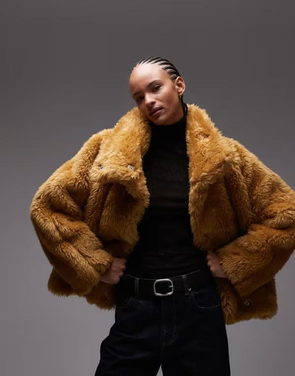 エイソス レディース アウター 上衣・上衣 ASOS DESIGN faux fur bubble hem bomber jacket インチ ocher Ochre