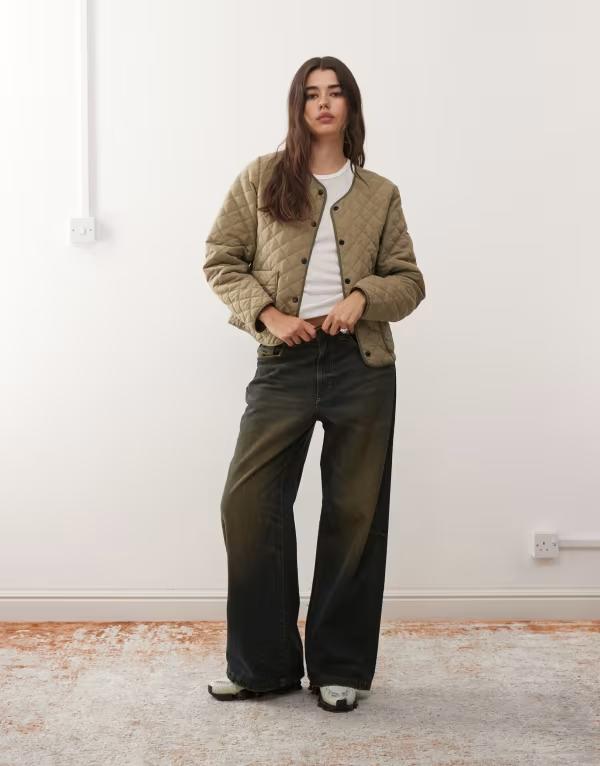 ノイジーメイ レディース アウター ジャケット・ブルゾン キルティング Noisy May quilted jacket in light khaki Mermaid グリーン｜ReVida 店