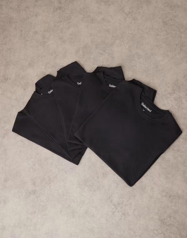 セレクティッド メンズ トップス Tシャツ レギュラーフィット Selected 5-pack regular fit-shirts Black ブラック