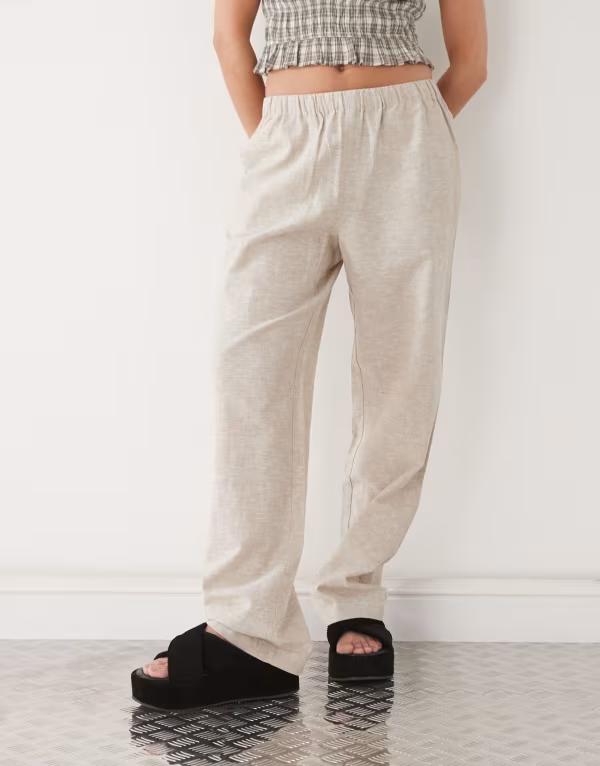 モンキ レディース ボトムス カジュアルパンツ リネン Monki linen mix pants exclusive to ASOS Beige ベージュ 8,455円