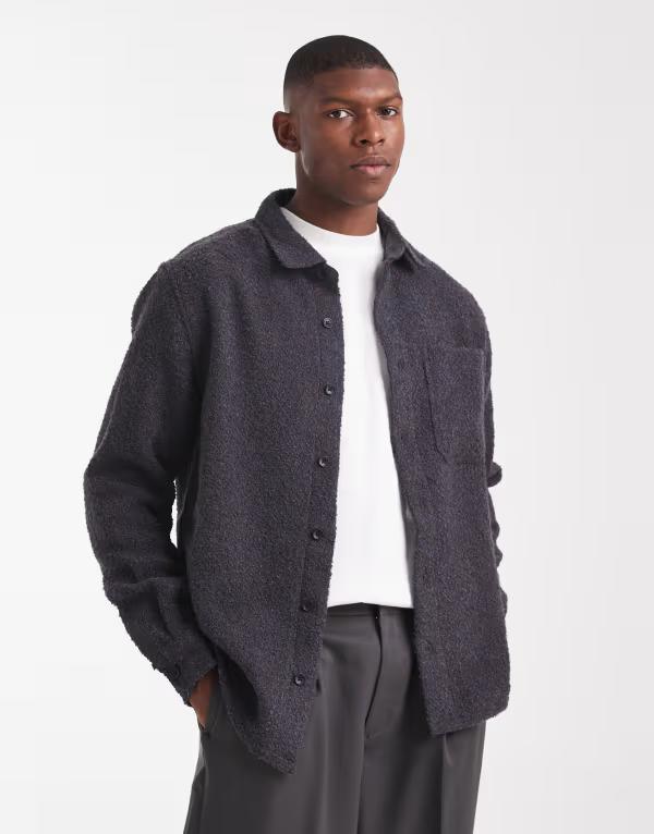 エイソス メンズ トップス シャツ ASOS DESIGN boucle overshirt Gray グレー