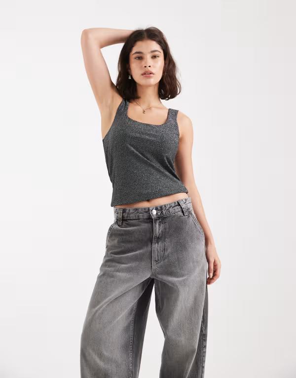 オンリー レディース トップス より良い ONLY reversible slinky tank top glitter Black 黒いこと