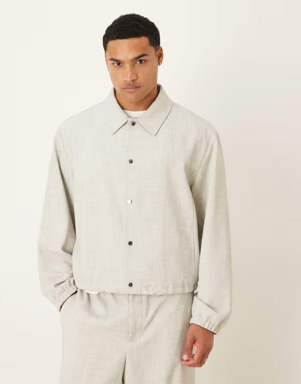 エイソス メンズ アウター ジャケット・ブルゾン ASOS DESIGN smart melange blouson jacket in light gray - part of a set LIGHT GRAY グレー
