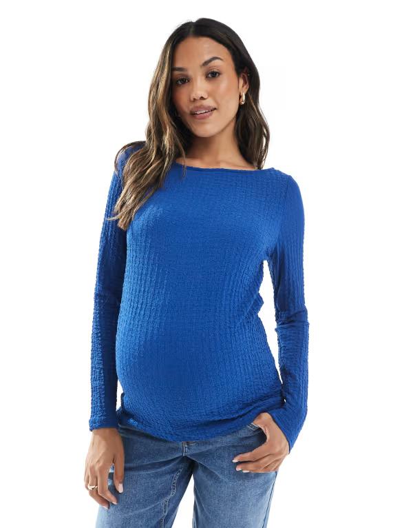 ママライシアス レディース トップス Tシャツ ジャージー マタニティ Mama.licious Mamalicious Maternity textured jersey boat neck top Mazarine Blue ブルー