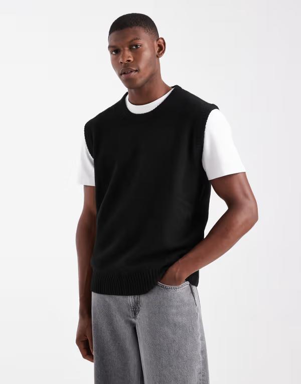 エイソス メンズ トップス ベスト ニット ASOS DESIGN relaxed knitank top Black ブラック