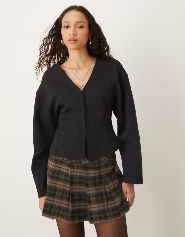 エイソス レディース トップス シャツ ASOS DESIGN interlock hook and eye long sleeve top Black ブラック｜ReVida 店