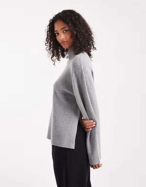 ブレーブソウル レディース アウター ニット・セーター ハイネック Brave Soul high neck sweater with wide sleeves Gray グレー｜ReVida 店
