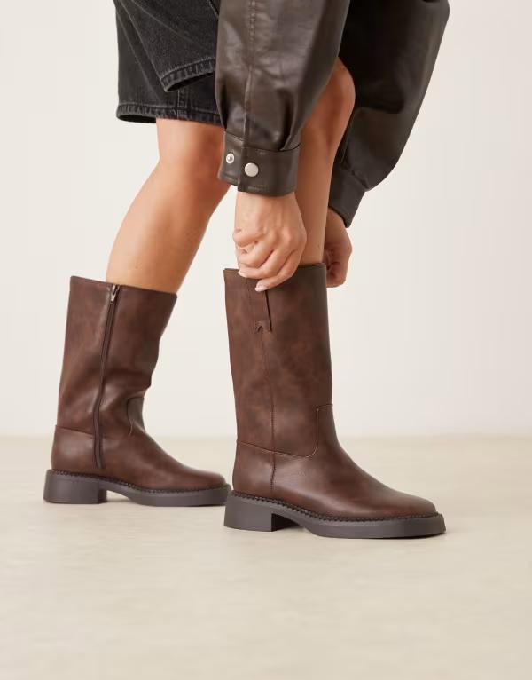 エイソス レディース シューズ ブーツ・レインブーツ ASOS DESIGN Colby pull on trucker knee boots BROWN 赤銅色 その他-レディース靴-靴