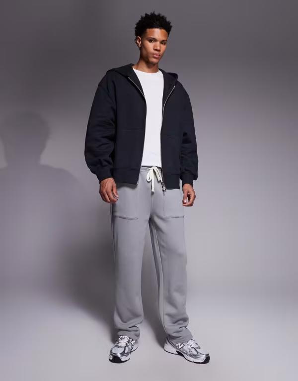 エイソス メンズ ボトムス カジュアルパンツ ストレート スウェットパンツ ASOS DESIGN straight leg heavyweight sweatpants 470gsm Gray グレー