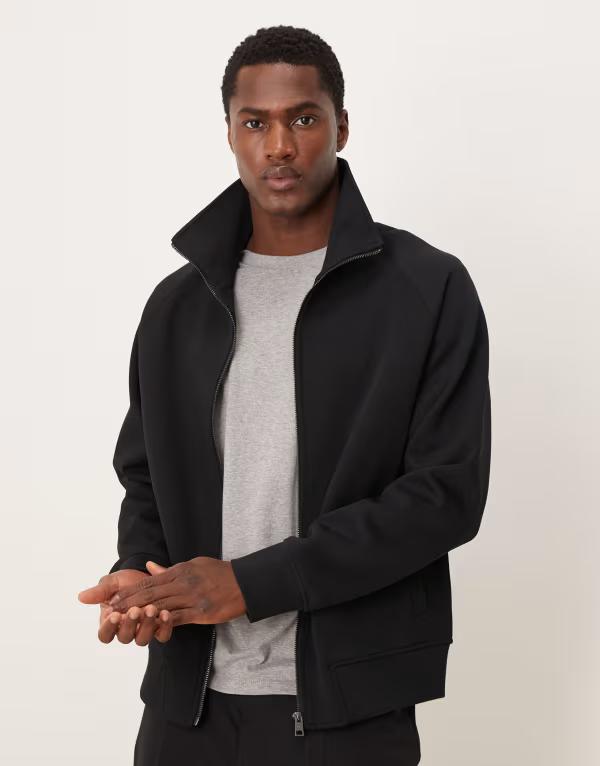 マンゴ メンズ アウター パーカー・スウェット 伸び伸びする填まる プルオーバー Mango relaxed fit zip up sweatshirt Black 黒いこと