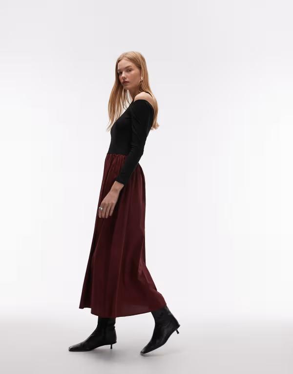 エイソス レディース トップス ワンピース マキシ ASOS DESIGN long sleeve hybrid maxi dress burgundy バーガンディ