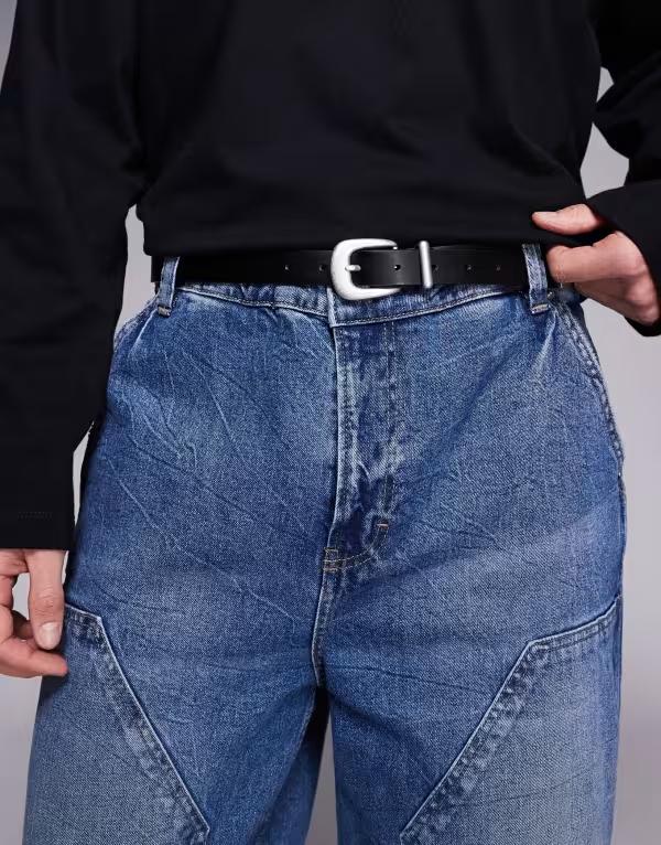 エイソス メンズ アクセサリー ベルト ASOS DESIGN skinny belt with curve buckle and metal tip Black ブラック