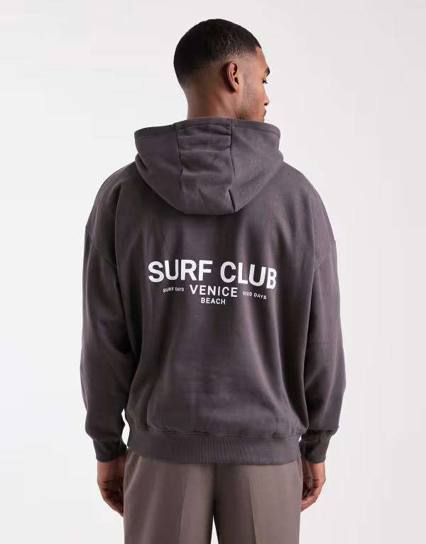 スリードベア メンズ アウター パーカー・スウェット リラックスフィット プリント グラフィック Threadbarelaxed fit hoodie with graphic prints in slate Gray グレー