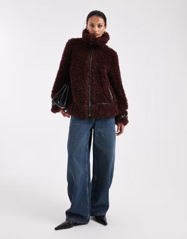 ミスセルフフリッジ レディース アウター ジャケット・ブルゾン Misselfridge borg oversized aviator in chocolate チョコレート|ReVida 店