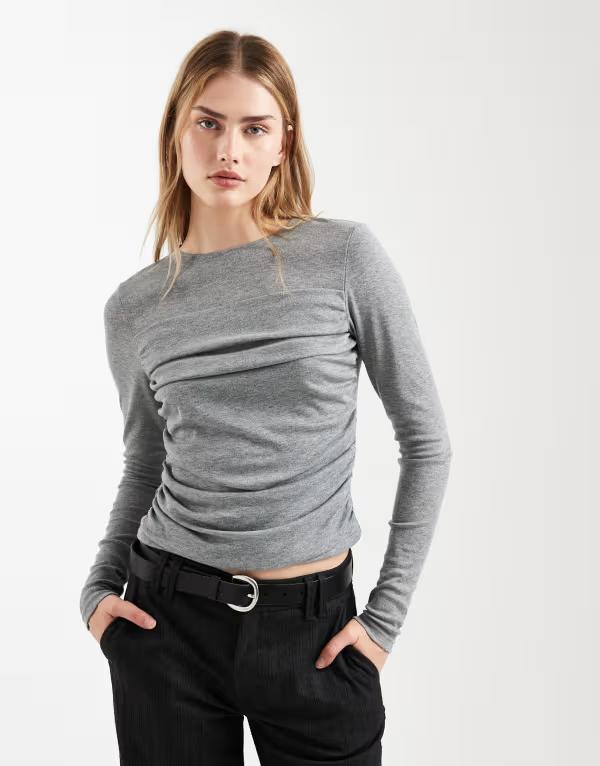 エイソス レディース トップス Tシャツ ドレープ ジャージー ASOS DESIGN soft jersey drape long sleeve top heather Gray Heather グレー