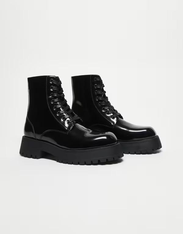 エイソス メンズ シューズ ブーツ・レインブーツ レース ASOS DESIGN chunky lace up boot Black ブラック