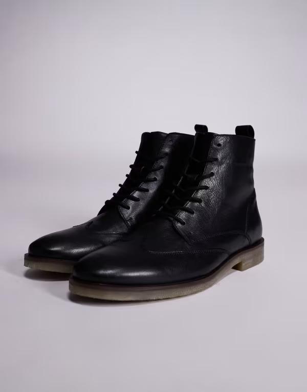 エイソス メンズ シューズ ブーツ・レインブーツ レース レザー ASOS DESIGN lace up boots leather Black ブラック